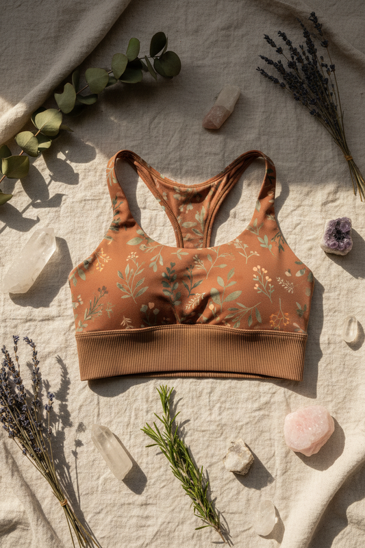 Wild Earth Sports Bra - Terracotta and sage bohemian sports bra