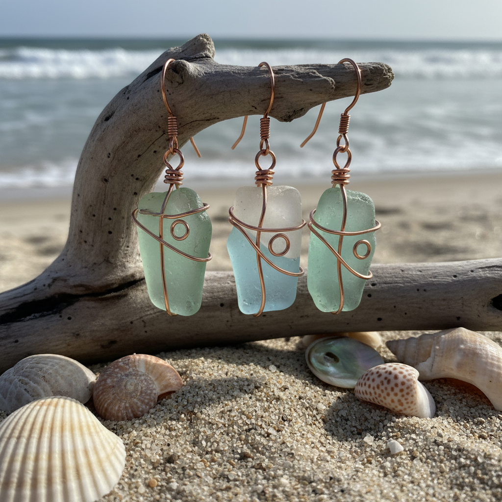 Sea Glass & Copper Wire Earrings